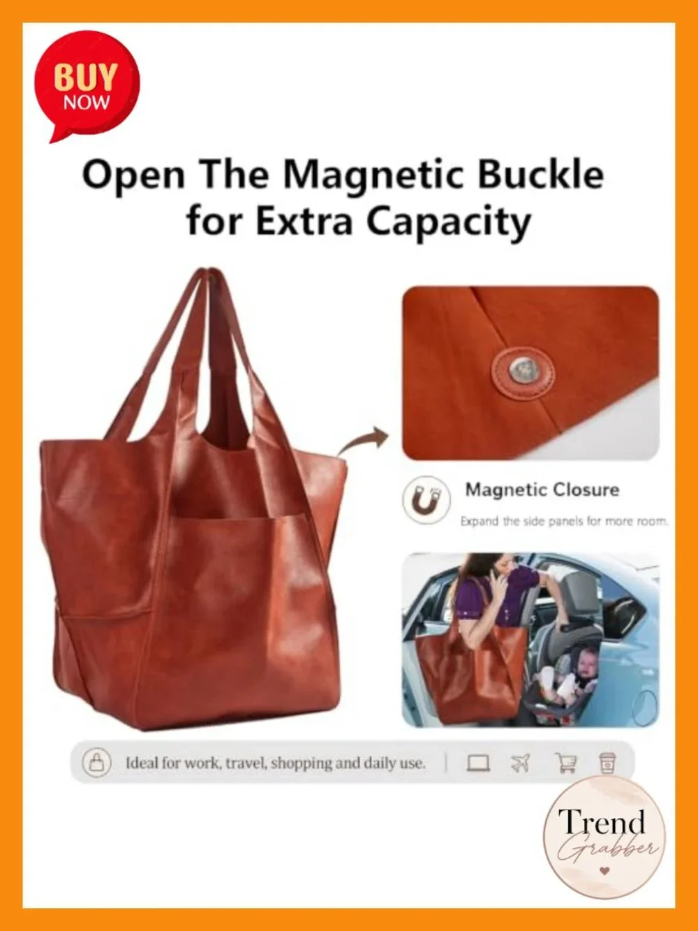 Oversized PU Leather Tote Bag Huge Capacity Work Hobo Purse Handbag Travel